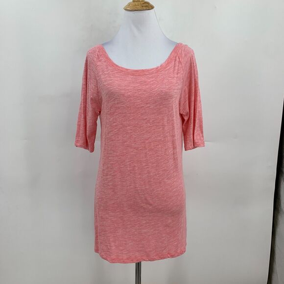 Gap Ballet Pink Tunic Top Womens L Large Mid Sleeves Low Cut Back Cotton Stretch - Picture 2 of 10